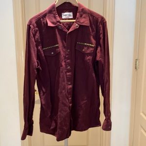 no retreat - long sleeve XL button down studded maroon shirt UNWORN